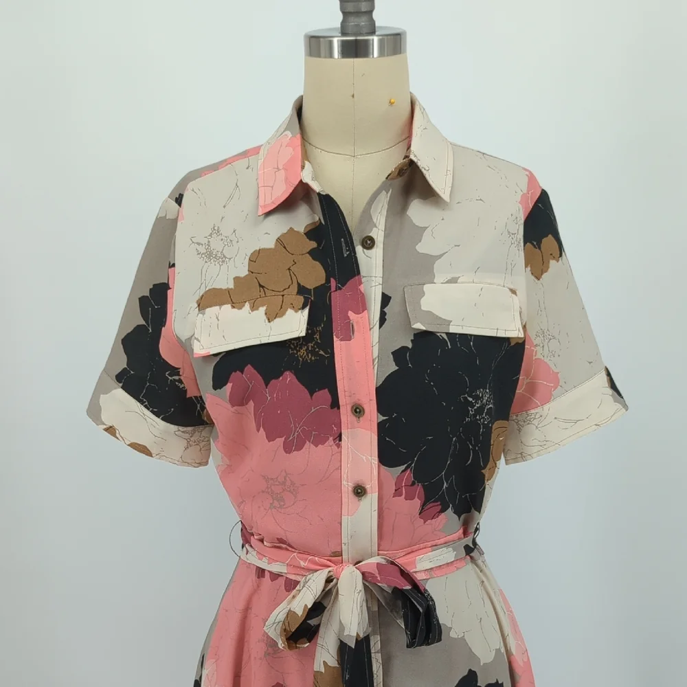 Banana Republic Coral Pink & Black Floral Maxi Shirt Dress - Picture 3 of 9